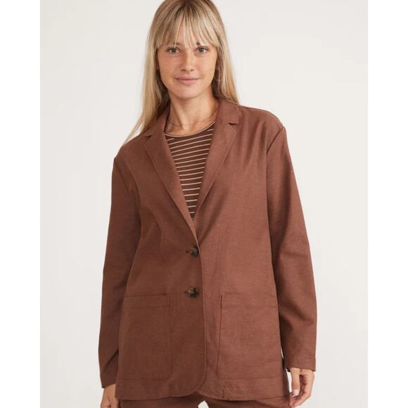 Marine Layer Flora Hemp Blazer Brown Size Medium - Picture 2 of 7